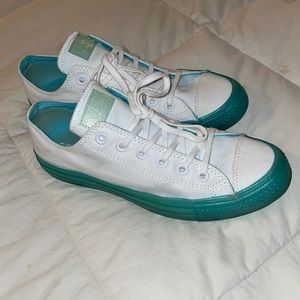 White converse with aqua soles